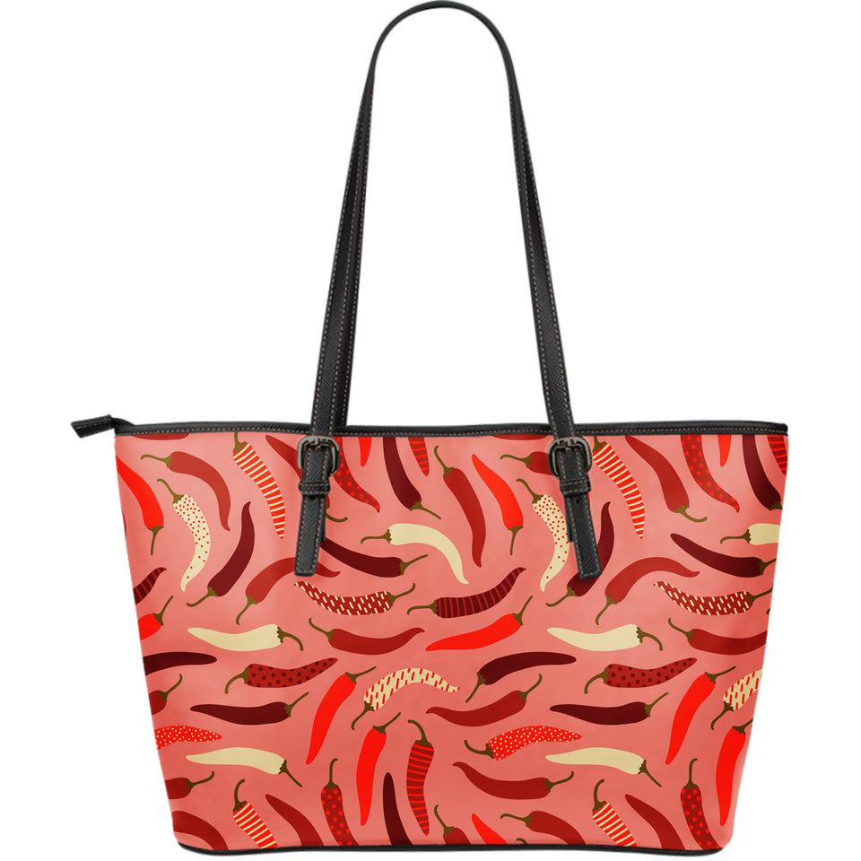 Beautiful Chili Peppers Pattern Large Leather Tote Bag