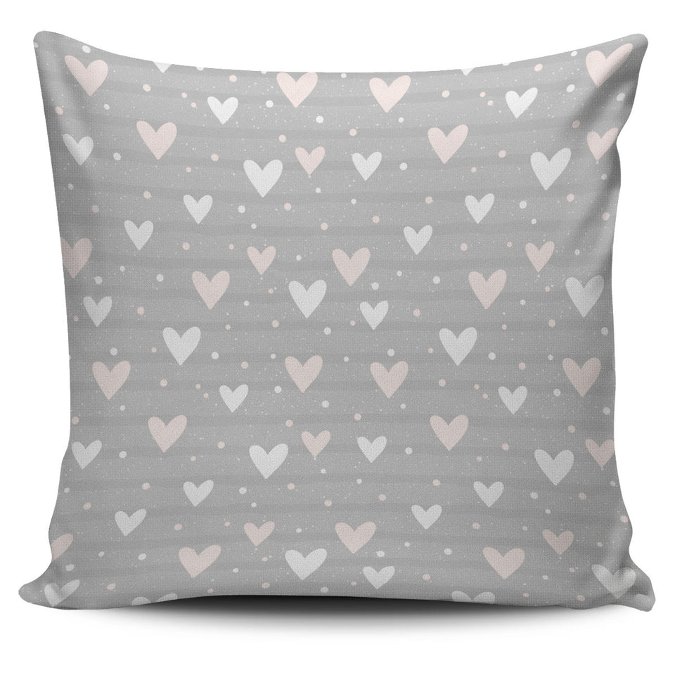 Heart Pattern Gray Background Pillow Cover