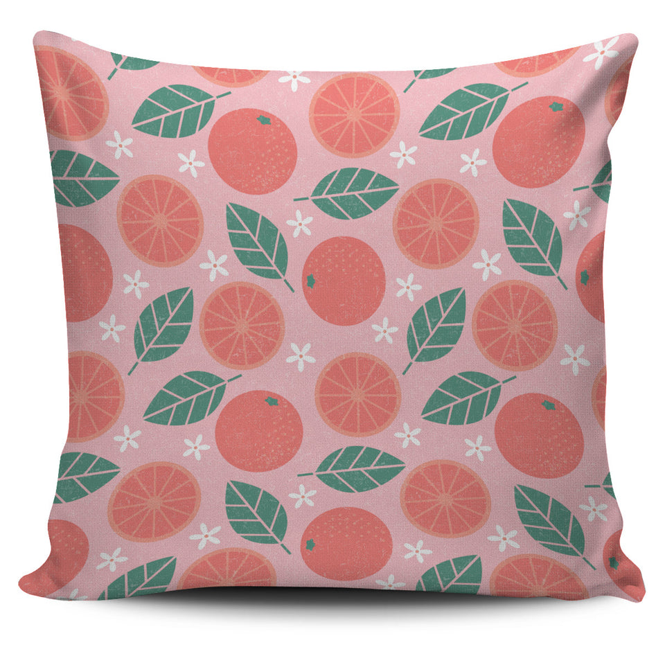 Grapefruit Leaves Flower Pink Background Pillow Cover