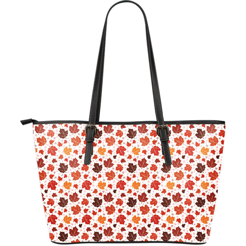 Colorful Maple Leaf Pattern Large Leather Tote Bag