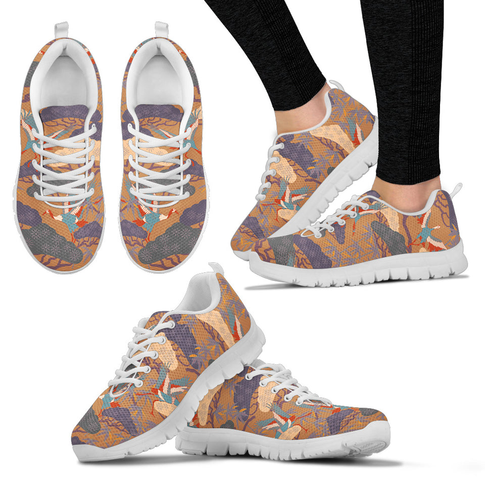 Bonsai Bamboo Stork Japanese Pattern Brown Theme Women'S Sneaker Shoes