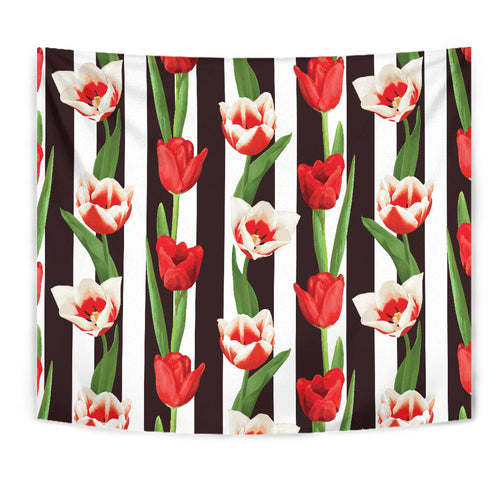 Red And White Tulips Pattern Wall Tapestry