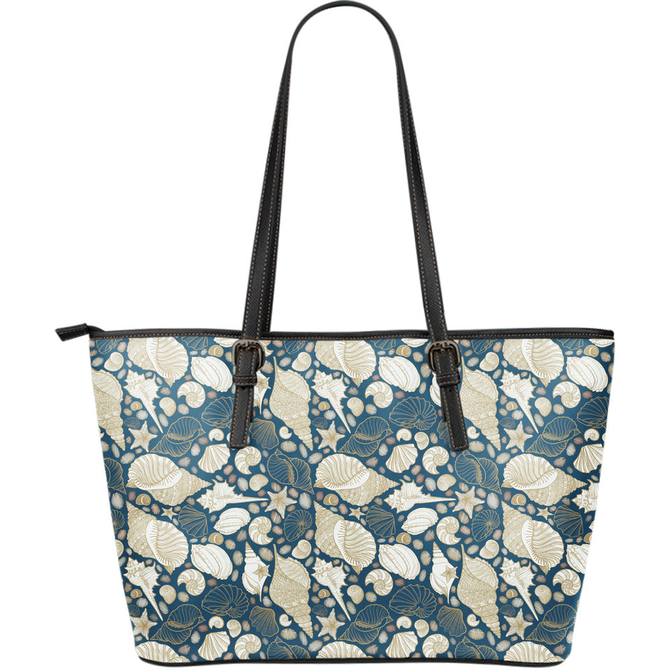 Shell Polynesian Tribal Design Pattern Large Leather Tote Bag