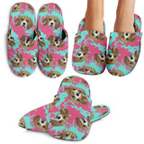 Beagle Muzzles Turquoise Paint Splashes Pink Pattern Slippers