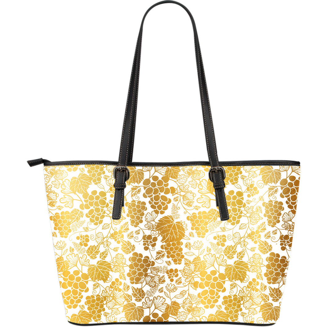 Gold Grape Pattern Large Leather Tote Bag
