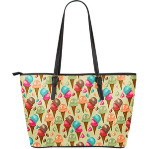 Colorful Ice Cream Pattern Large Leather Tote Bag