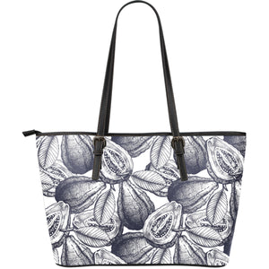 Guava Tropical Hand Drawn Pattern Large Leather Tote Bag