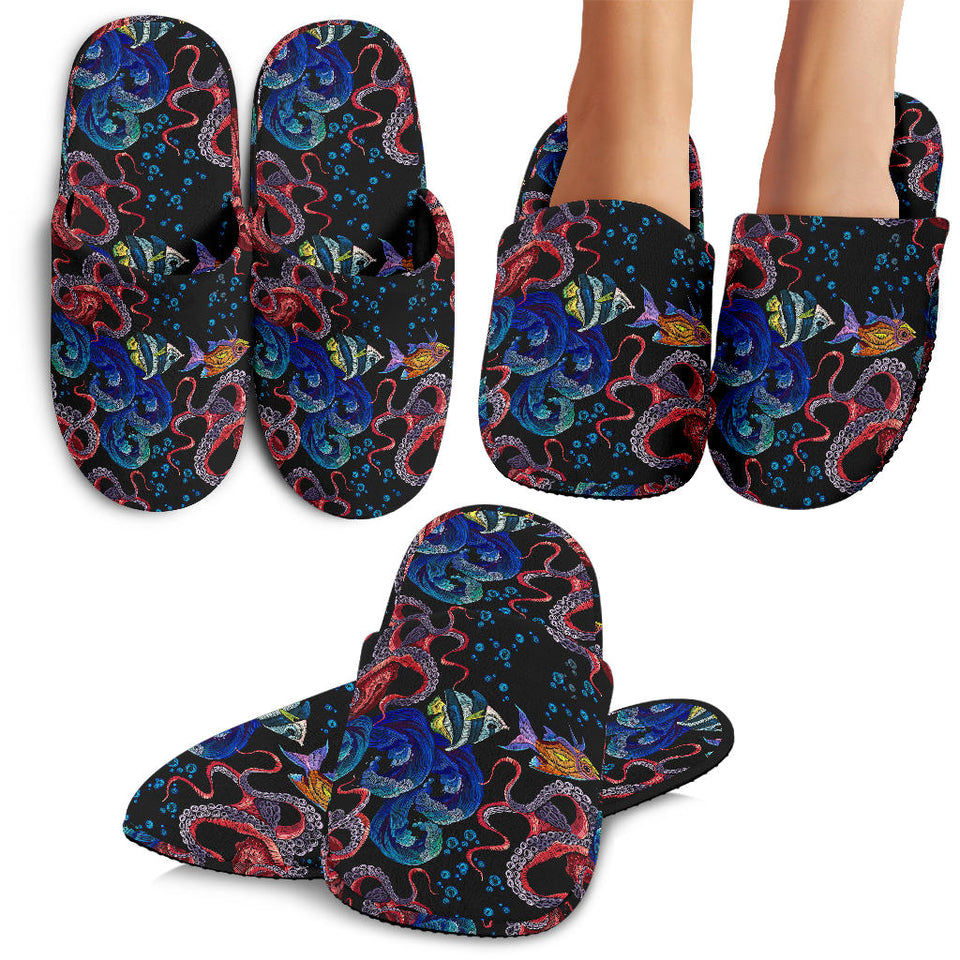 Octopus Sea Wave Tropical Fishe Pattern Slippers