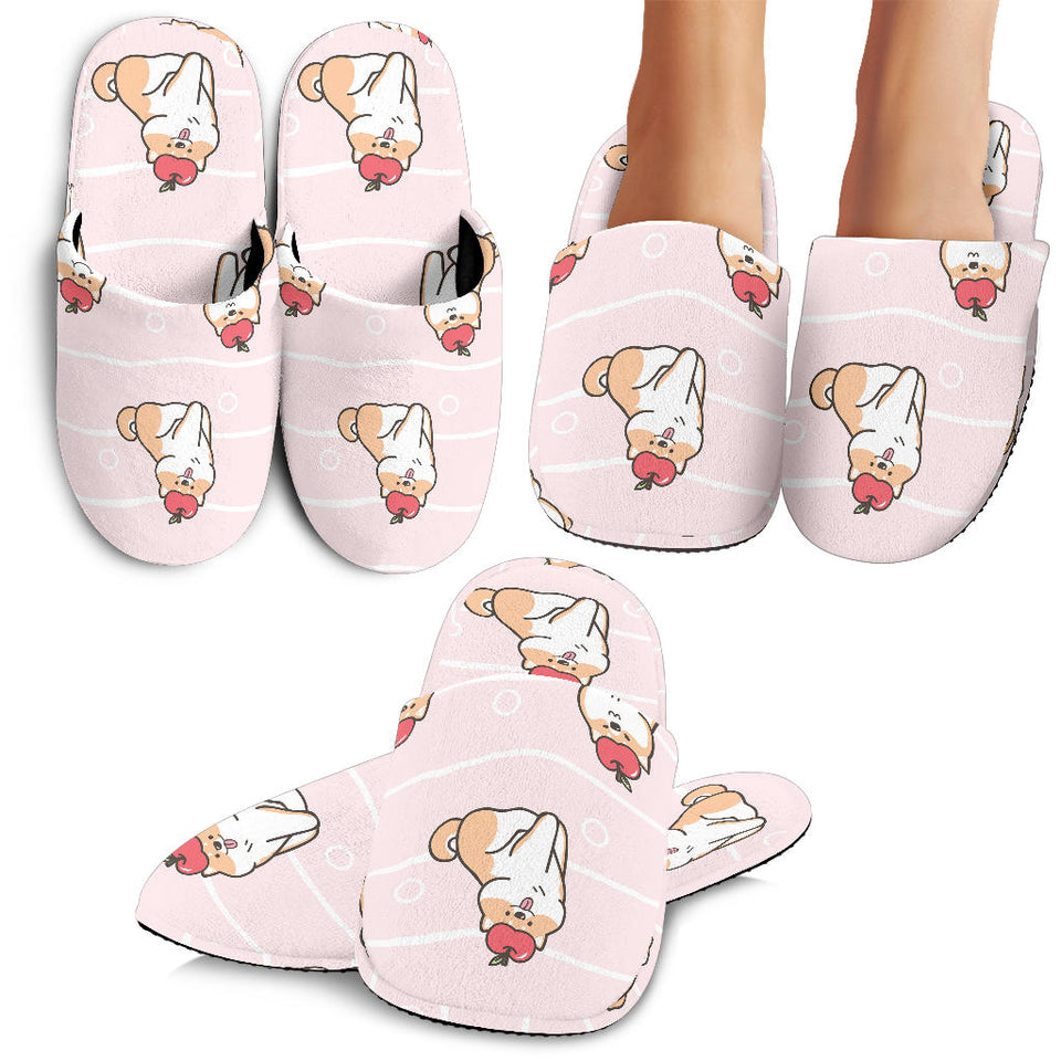 Cute Shiba Inu Dog Apple Pattern Slippers