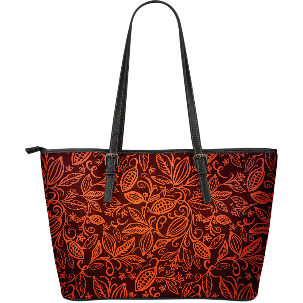Cocoa Beans Tribal Polynesian Pattern Large Leather Tote Bag