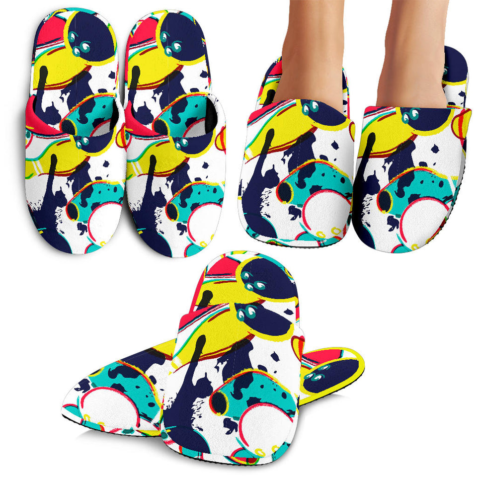 Watercolor Bowling Ball Pins Slippers