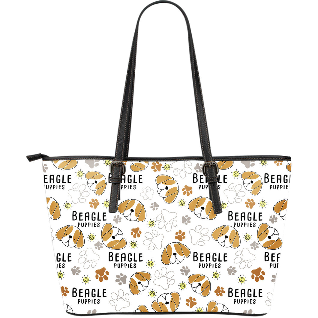 Cute Beagle Dog Pattern Background Large Leather Tote Bag