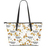 Cute Beagle Dog Pattern Background Large Leather Tote Bag