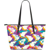 Colorful Crow Illustration Pattern Large Leather Tote Bag