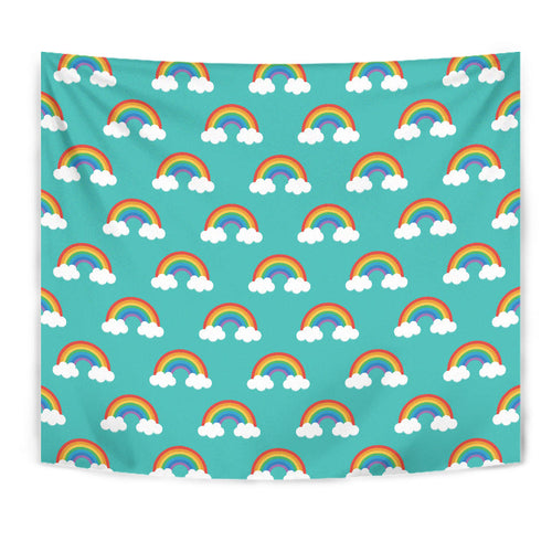 Rainbow Pattern Green Background Wall Tapestry