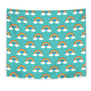 Rainbow Pattern Green Background Wall Tapestry