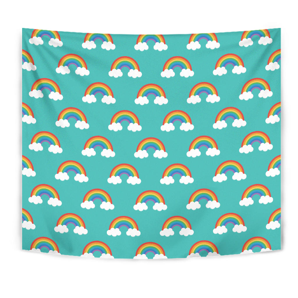Rainbow Pattern Green Background Wall Tapestry