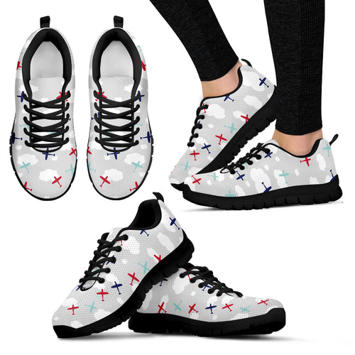 Airplane Cloud Grey Background Women'S Sneaker Shoes