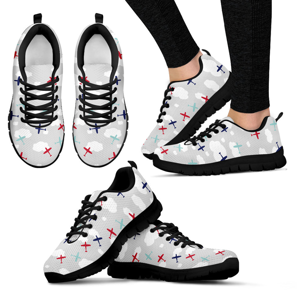 Airplane Cloud Grey Background Women'S Sneaker Shoes