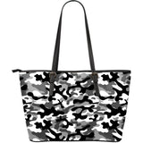Black White Camo Camouflage Pattern Large Leather Tote Bag
