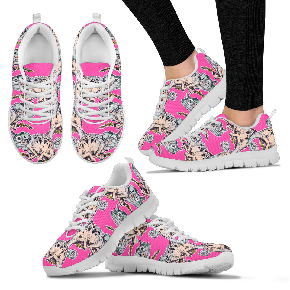 Chameleon Lizard Pattern Pink Background Women'S Sneaker Shoes