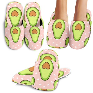 Avocado Heart Pink Background Slippers