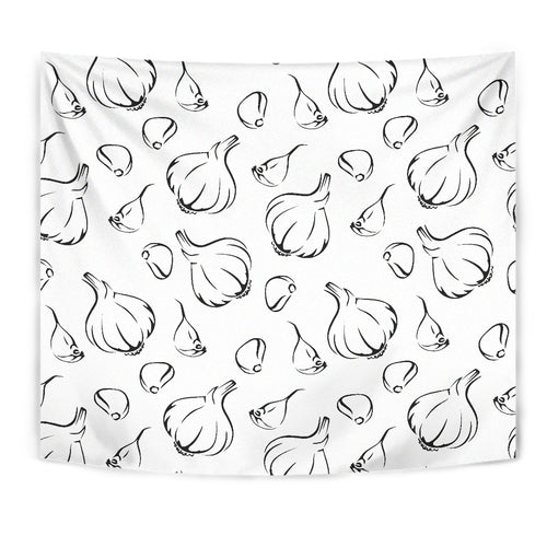 Garlic Pattern Black White Wall Tapestry