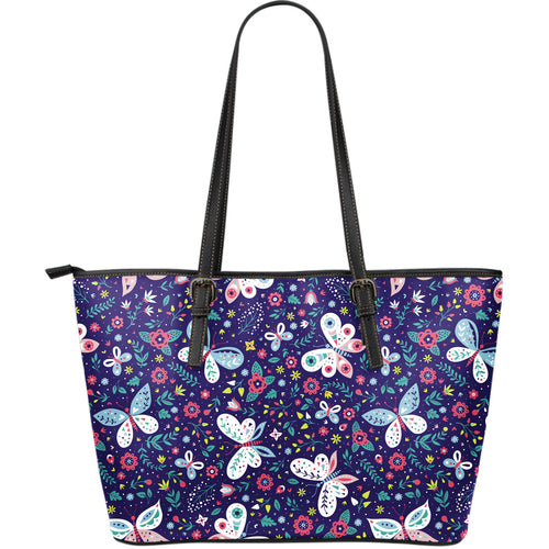 Colorful Butterfly Flower Pattern.Eps Large Leather Tote Bag
