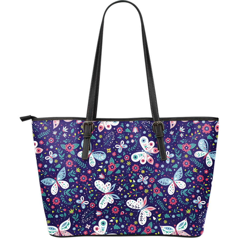 Colorful Butterfly Flower Pattern.Eps Large Leather Tote Bag