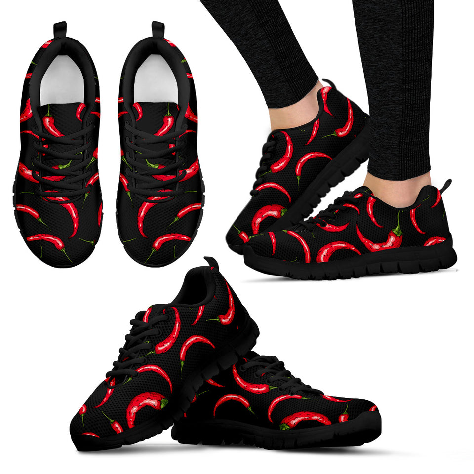 Chili Peppers Pattern Black Background Women'S Sneaker Shoes