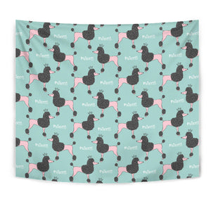 Poodle Dog Green Background Wall Tapestry