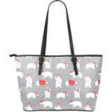Cute Polar Bear Christmas Snow Pattern Large Leather Tote Bag