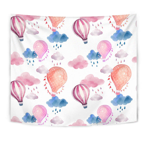 Watercolor Air Balloon Cloud Pattern Wall Tapestry