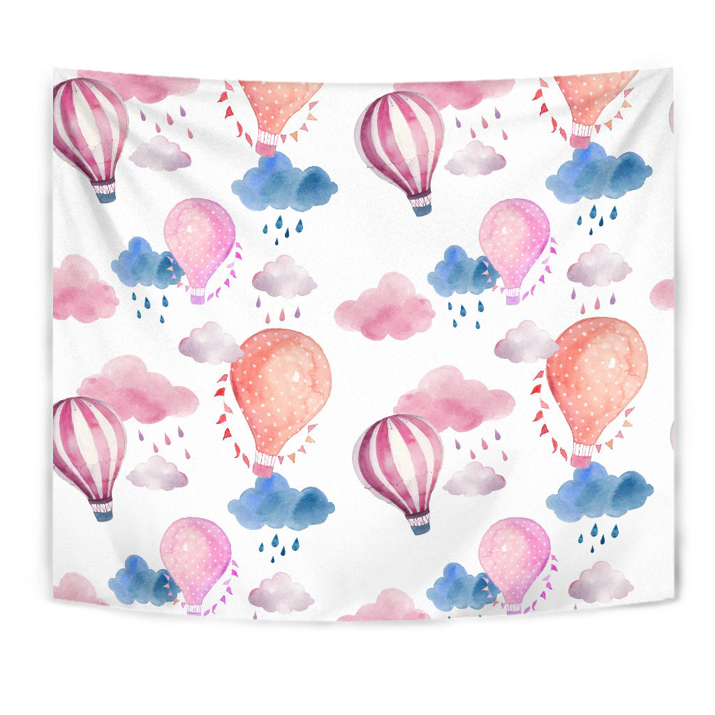 Watercolor Air Balloon Cloud Pattern Wall Tapestry