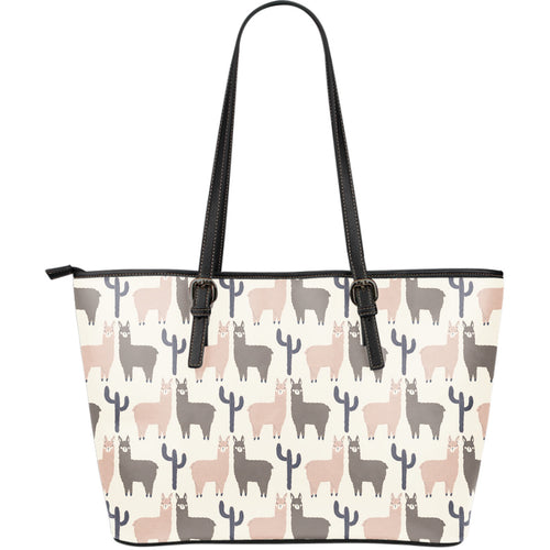 Llama Alpaca Pattern Large Leather Tote Bag