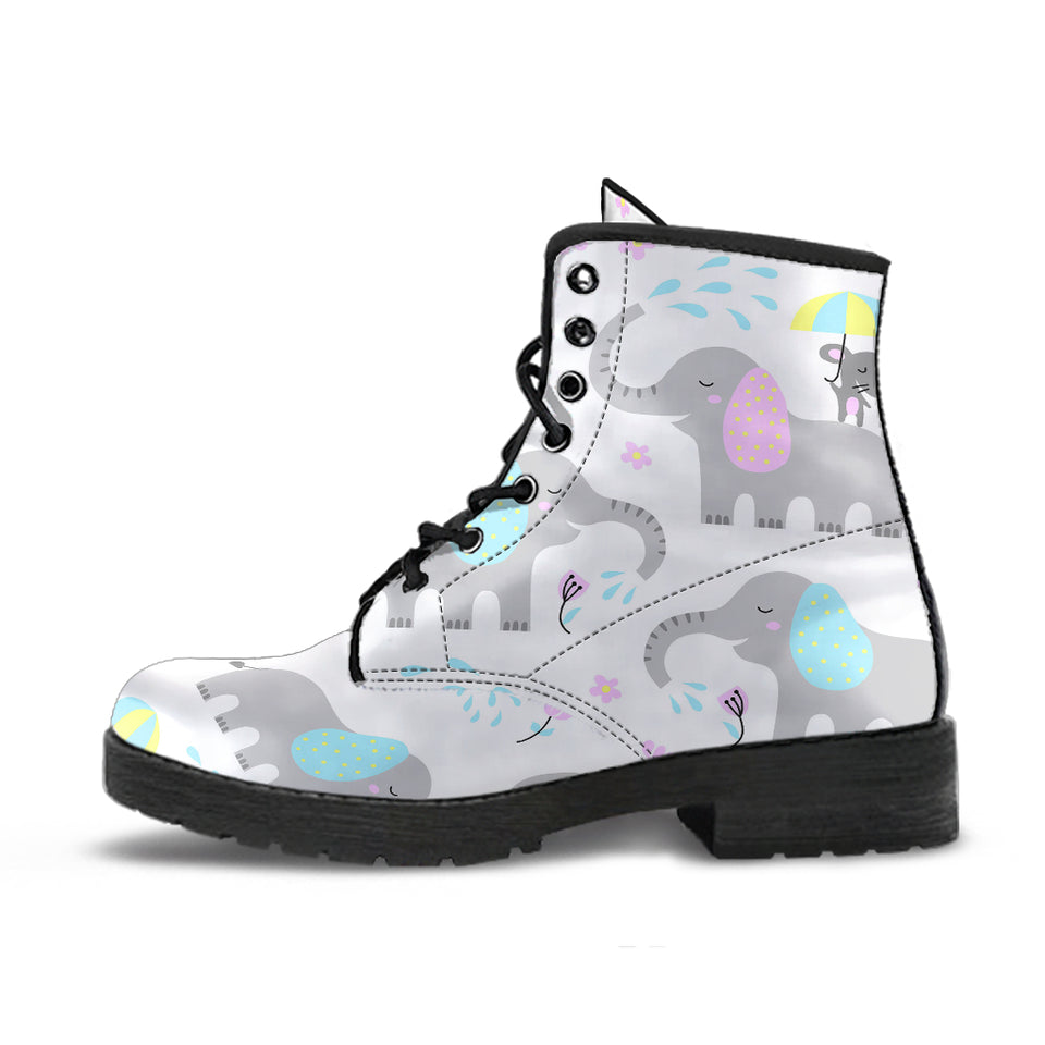 Cute Elephant Mouse Pattern Leather Boots