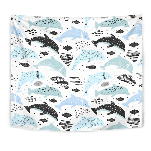 Cute Dolphins Childish Style Pattern Wall Tapestry