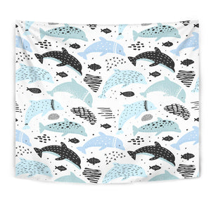 Cute Dolphins Childish Style Pattern Wall Tapestry