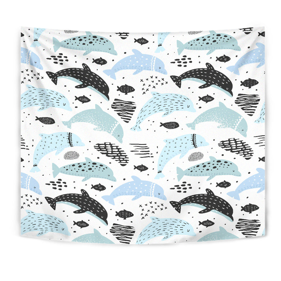 Cute Dolphins Childish Style Pattern Wall Tapestry