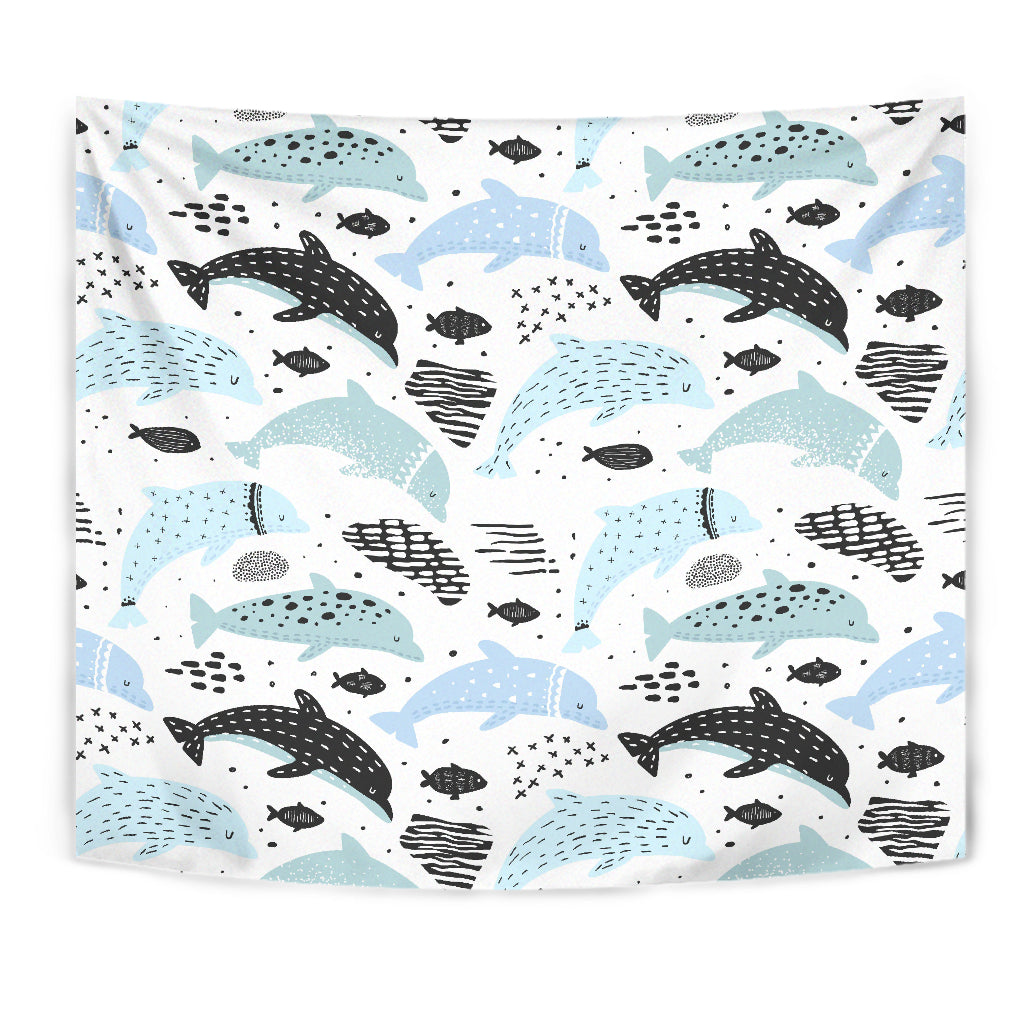 Cute Dolphins Childish Style Pattern Wall Tapestry