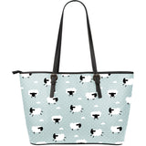 Sheep Polka Dot Cloud Pattern Large Leather Tote Bag