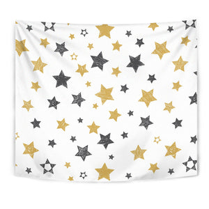 Hand Drawn Gold Black Star Pattern Wall Tapestry