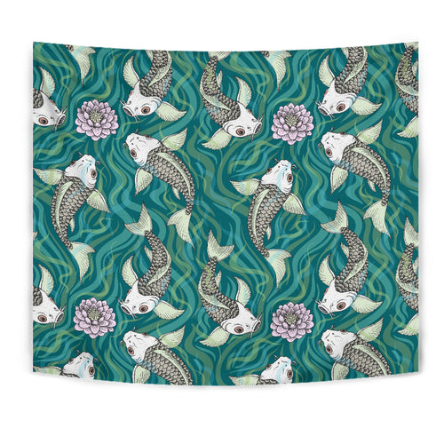 Koi Fish Carp Fish Lotus Pattern Wall Tapestry