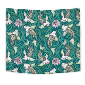 Koi Fish Carp Fish Lotus Pattern Wall Tapestry