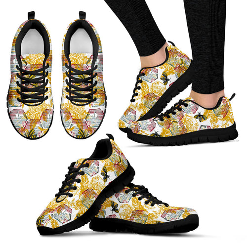 Cool Bee Honeycomb Leaves Pattern Women'S Sneaker Shoes