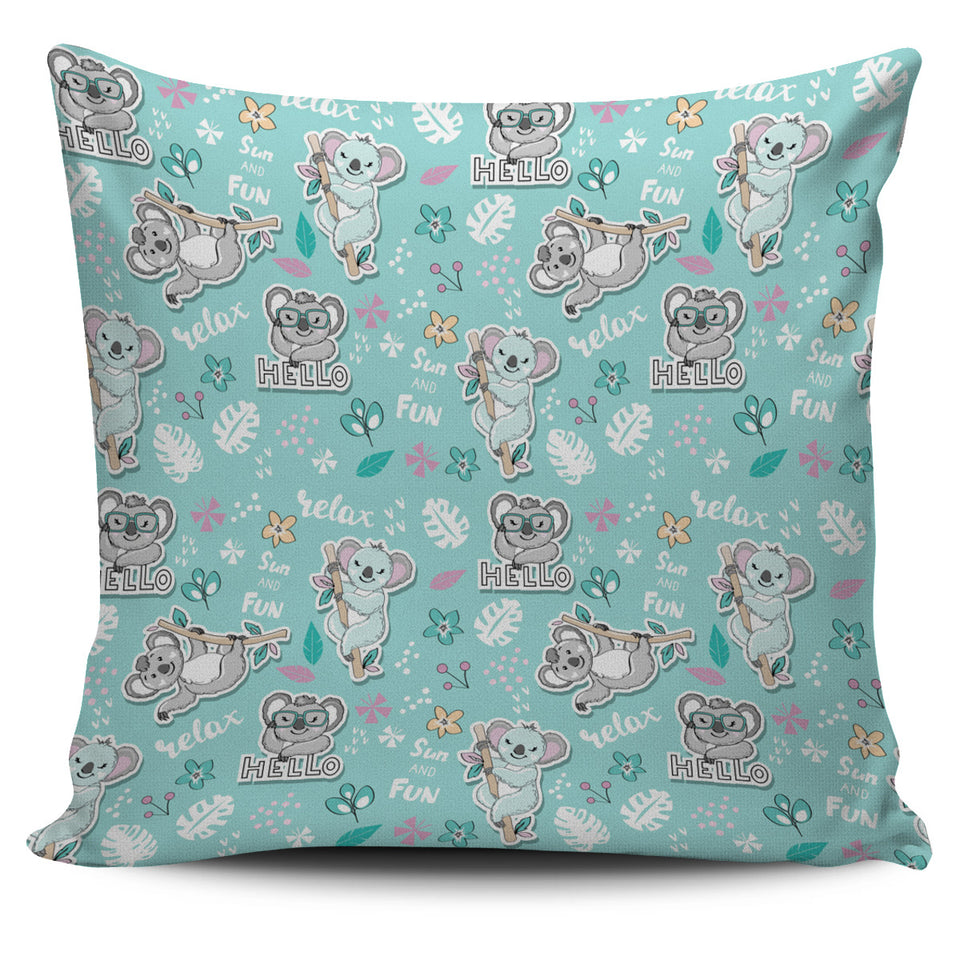 Cute Koalas Blue Background Pattern Pillow Cover
