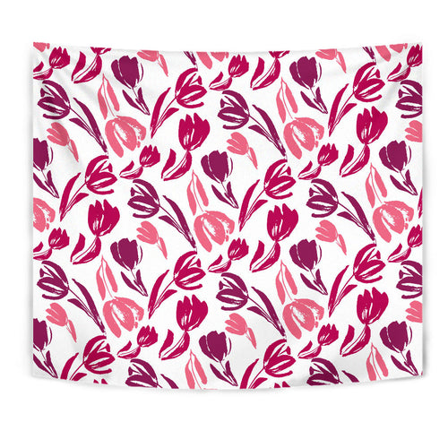 Pink Sketch Tulip Pattern Wall Tapestry