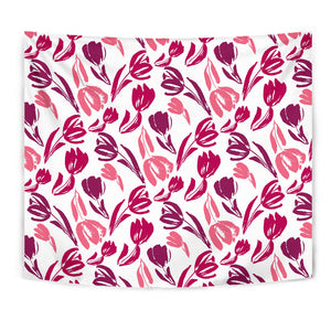 Pink Sketch Tulip Pattern Wall Tapestry