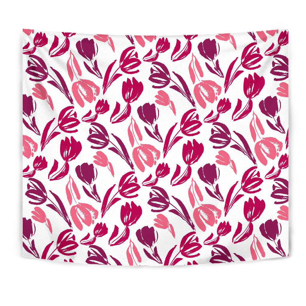 Pink Sketch Tulip Pattern Wall Tapestry