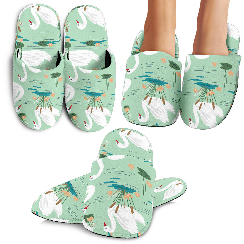 White Swan Lake Pattern Slippers